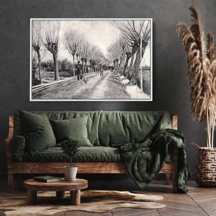 Road with Pollard Willows and Man with Broom by Vincent van Gogh - Canvas Artwork