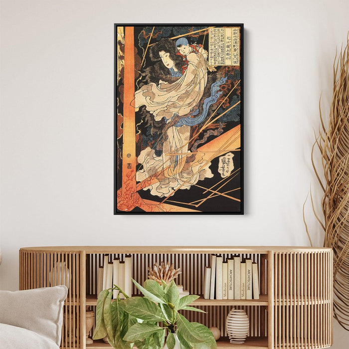 Fusehime saving Inue Shimbyoe Masahi from a thunderboit by Utagawa Kuniyoshi - Canvas Artwork