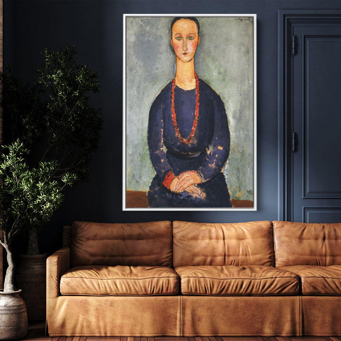 Woman with a Red Necklace by Amedeo Modigliani - Canvas Artwork