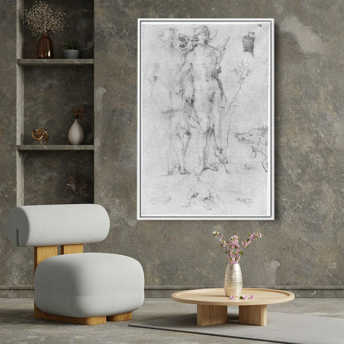 Study Journal, naked couple and the Devil by Albrecht Durer - Canvas Artwork