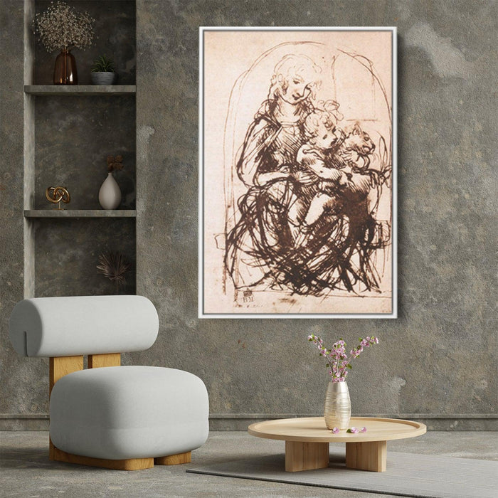 Study of the Madonna and Child with a Cat by Leonardo da Vinci - Canvas Artwork