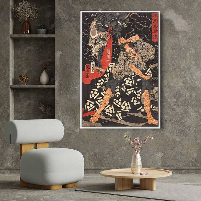 Watanabe Tsuna fighting the demon at the Rashomon by Utagawa Kuniyoshi - Canvas Artwork