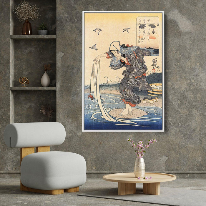 Woman doing her laundry in the river by Utagawa Kuniyoshi - Canvas Artwork