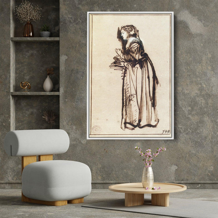 Woman Standing with Raised Hands by Rembrandt - Canvas Artwork