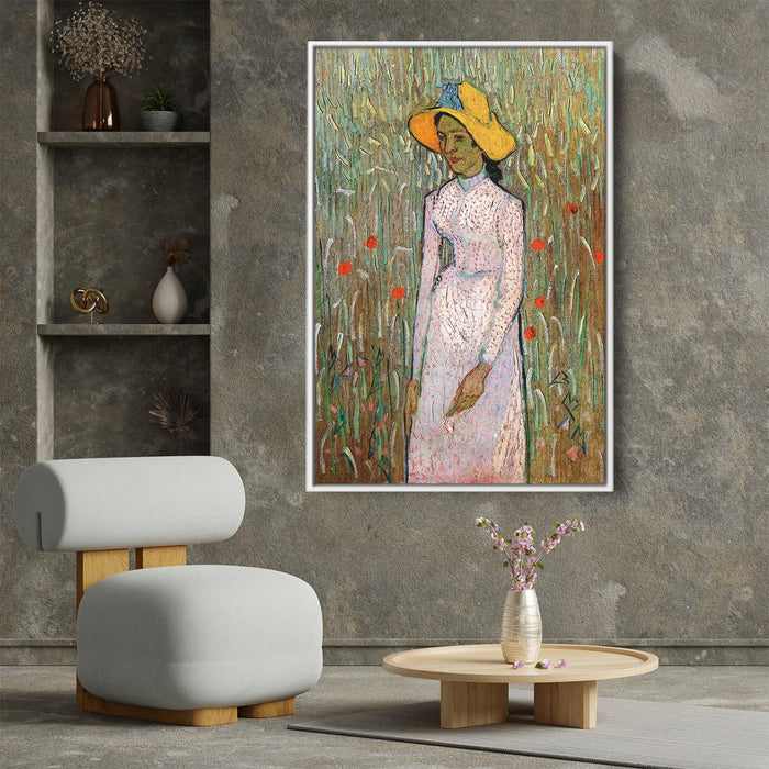 Young Girl Standing Against a Background of Wheat by Vincent van Gogh - Canvas Artwork