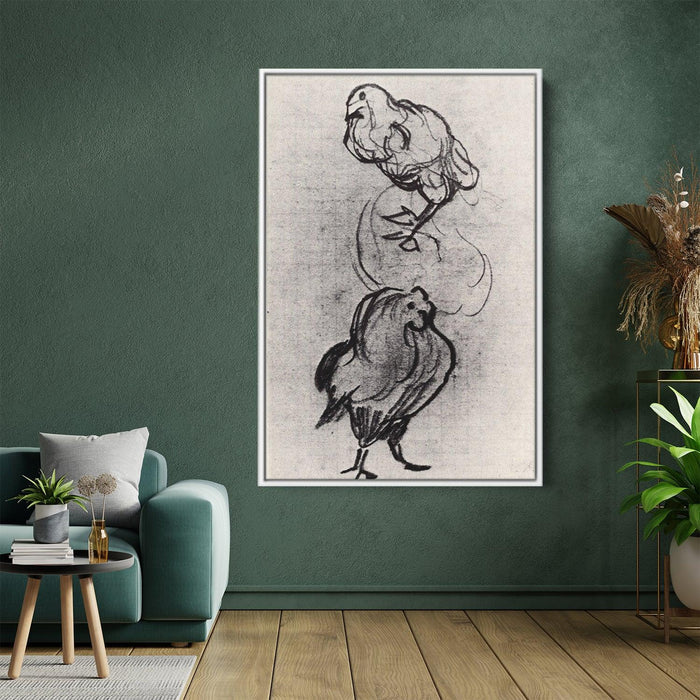 Sketches of a Hen and a Cock by Vincent van Gogh - Canvas Artwork