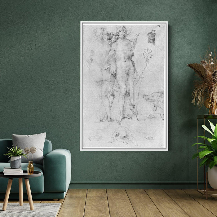 Study Journal, naked couple and the Devil by Albrecht Durer - Canvas Artwork