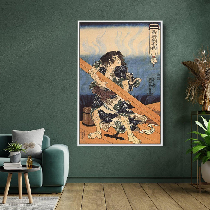 Tametomo lifting a heavy beam by Utagawa Kuniyoshi - Canvas Artwork