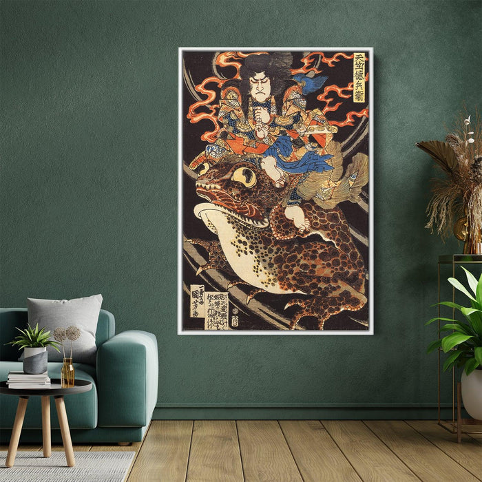 Tenjiku Tokubei riding a giant toadn by Utagawa Kuniyoshi - Canvas Artwork