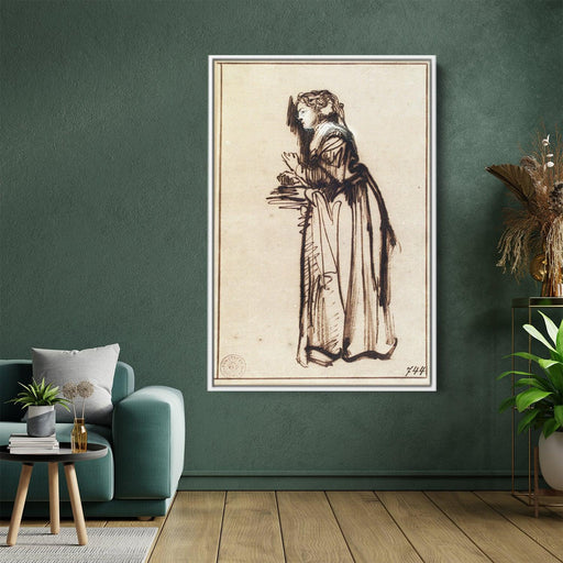 Woman Standing with Raised Hands by Rembrandt - Canvas Artwork