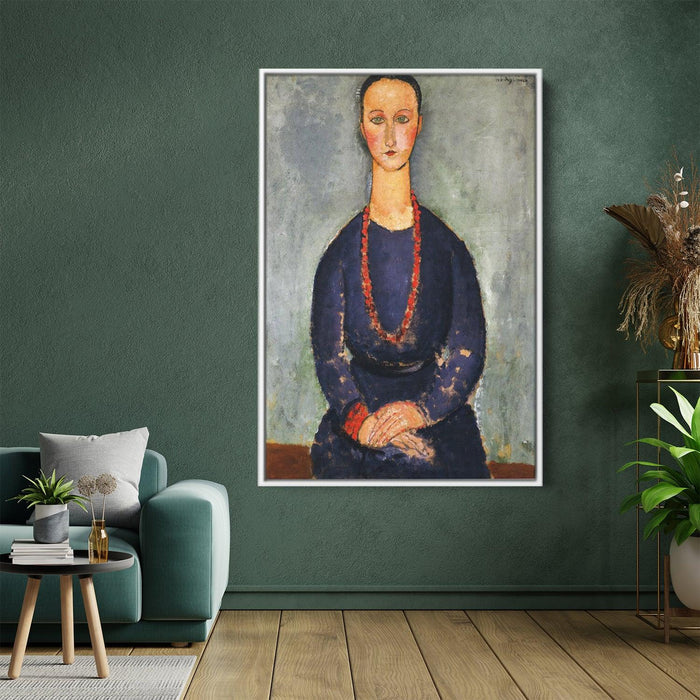 Woman with a Red Necklace by Amedeo Modigliani - Canvas Artwork