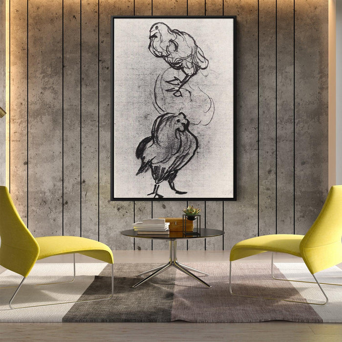 Sketches of a Hen and a Cock by Vincent van Gogh - Canvas Artwork