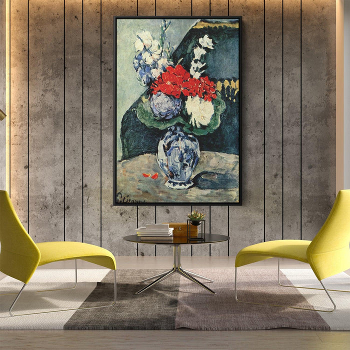 Still life, Delft vase with flowers by Paul Cezanne - Canvas Artwork