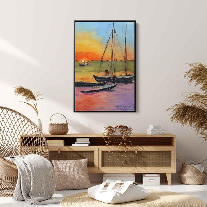 Line Art Sunset Boats #202 - Kanvah