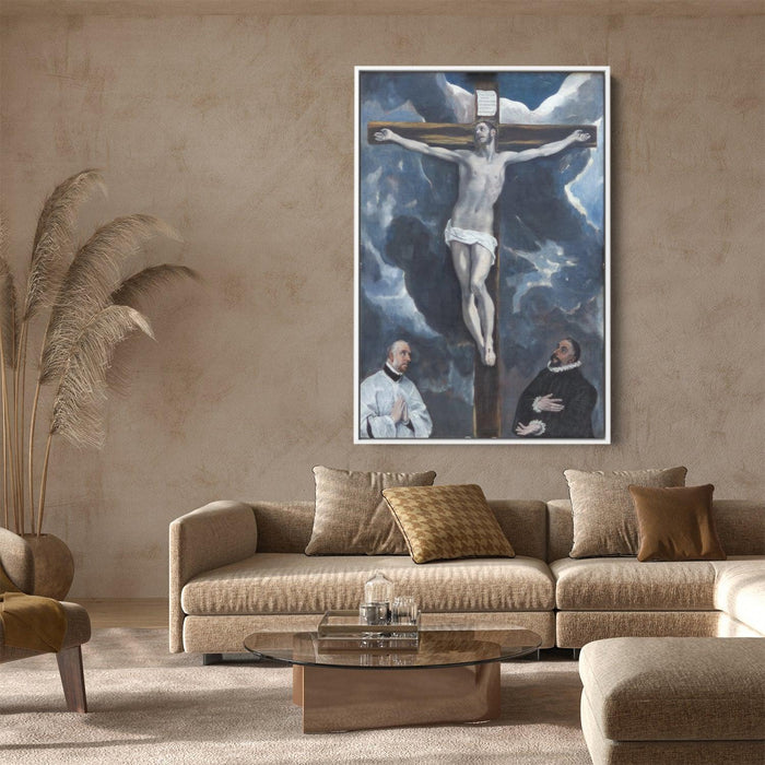 Christ on the cross adored by two donors by El Greco - Canvas Artwork