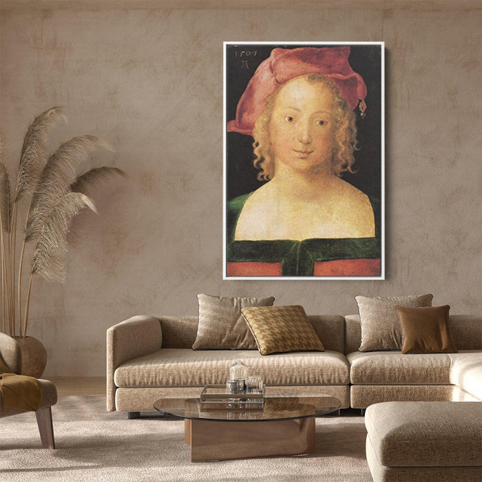 Face a young girl with red beret by Albrecht Durer - Canvas Artwork