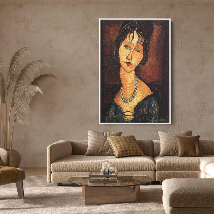 Jeanne Hebuterne with Necklace by Amedeo Modigliani - Canvas Artwork