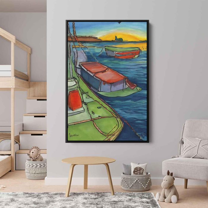 Line Art Sunset Boats #205 - Kanvah