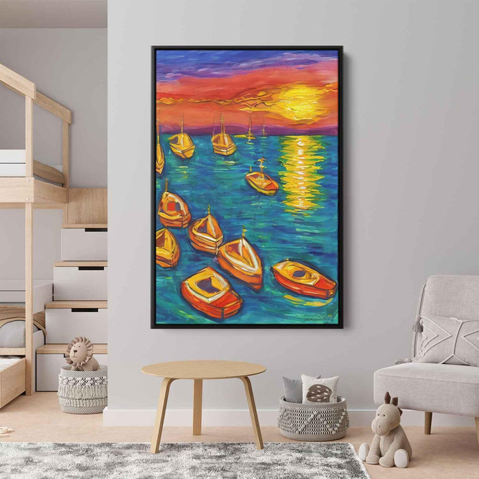 Line Art Sunset Boats #229 - Kanvah