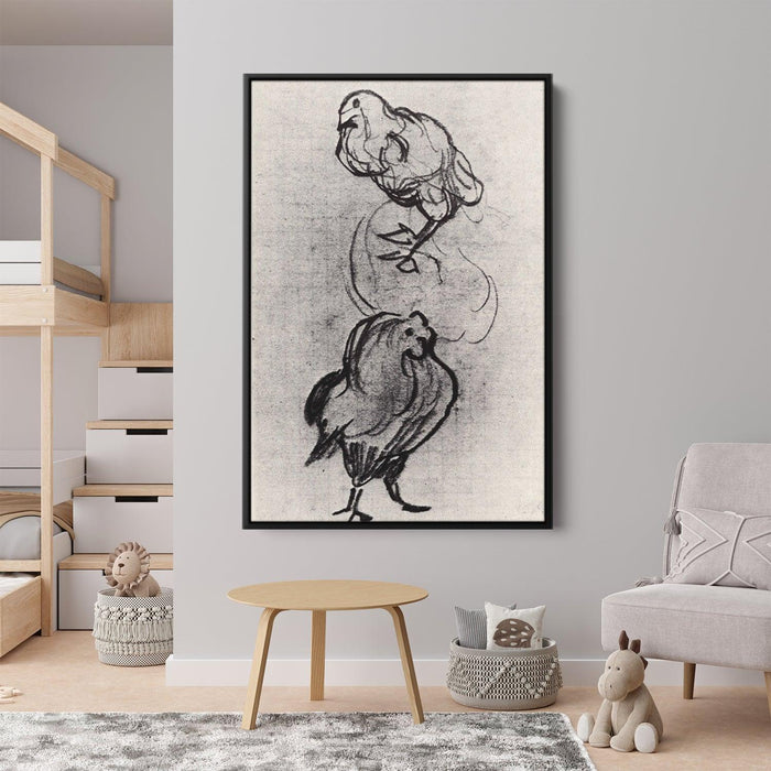 Sketches of a Hen and a Cock by Vincent van Gogh - Canvas Artwork