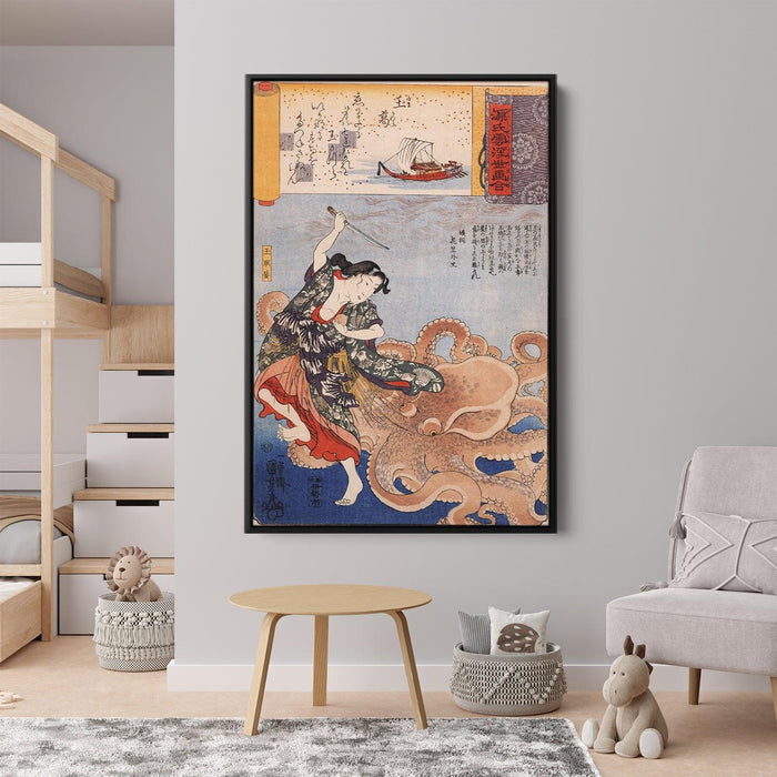 Tamakatzura Tamatori attacked by the octopus by Utagawa Kuniyoshi - Canvas Artwork