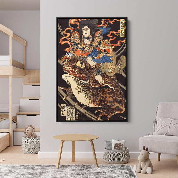 Tenjiku Tokubei riding a giant toadn by Utagawa Kuniyoshi - Canvas Artwork