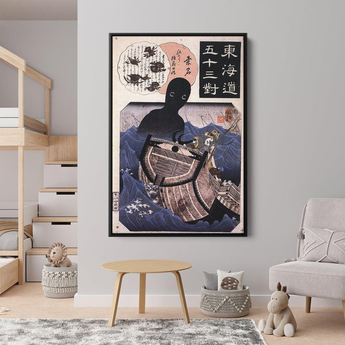 The sailor Tokuso and the sea monster by Utagawa Kuniyoshi - Canvas Artwork