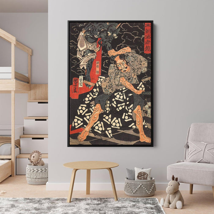 Watanabe Tsuna fighting the demon at the Rashomon by Utagawa Kuniyoshi - Canvas Artwork