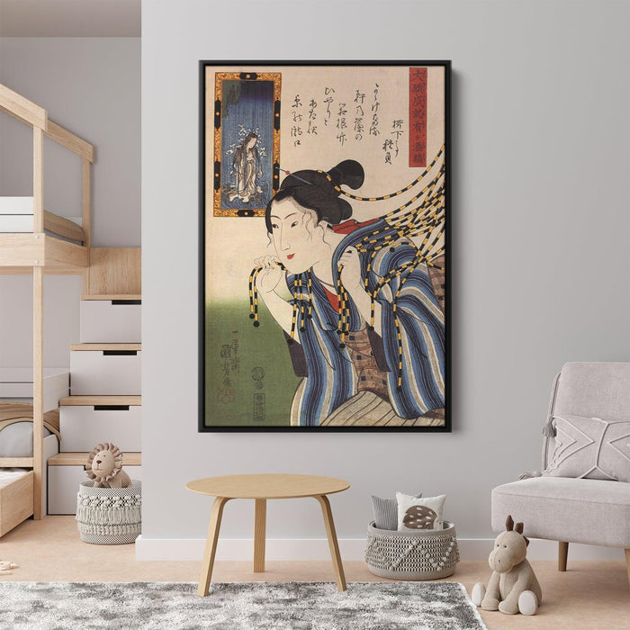 Woman walkin throught a noren by Utagawa Kuniyoshi - Canvas Artwork