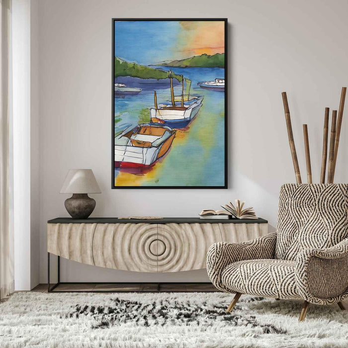 Line Art Sunset Boats #219 - Kanvah