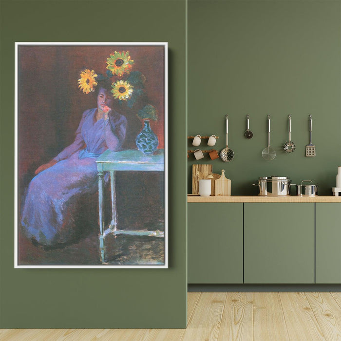 Portrait of Suzanne Hoschede with Sunflowers by Claude Monet - Canvas Artwork