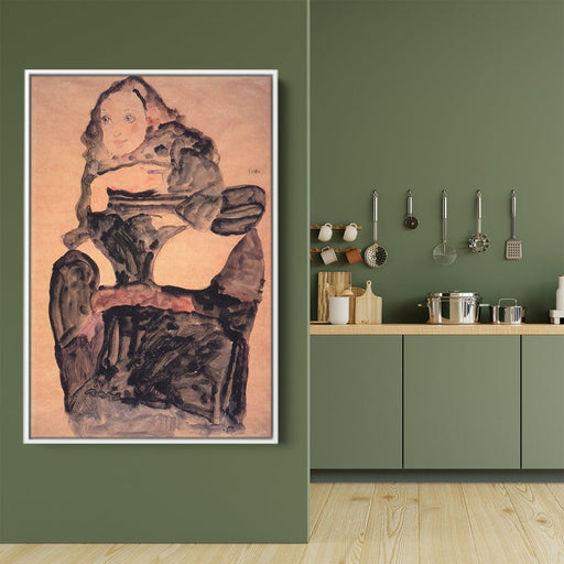 Seated Girl with Raised Left Leg by Egon Schiele - Canvas Artwork