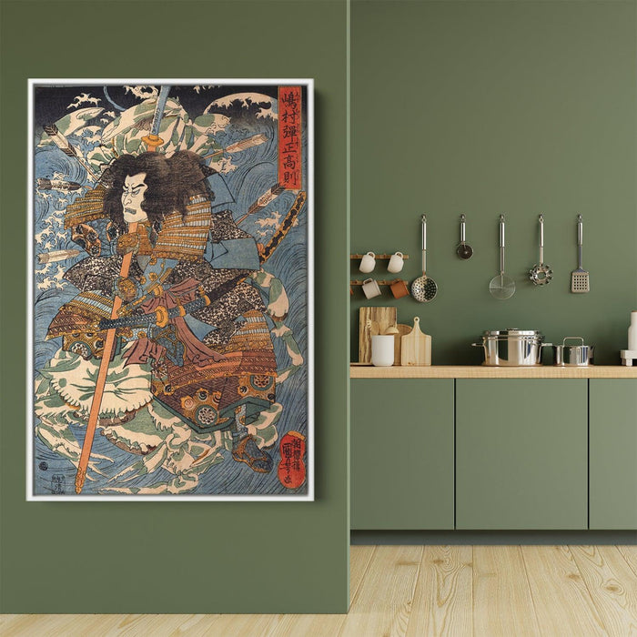 Shimamura Danjo Takanori riding the waves on the backs of large crabs by Utagawa Kuniyoshi - Canvas Artwork