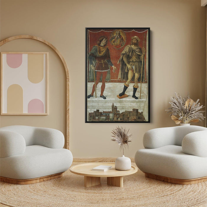 Saints Rocco and Romanee in the view of the town Deruta by Pietro Perugino - Canvas Artwork