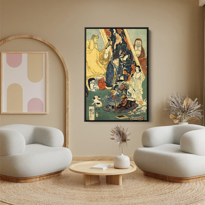 Sculptor Jingoro surrounded by statues by Utagawa Kuniyoshi - Canvas Artwork