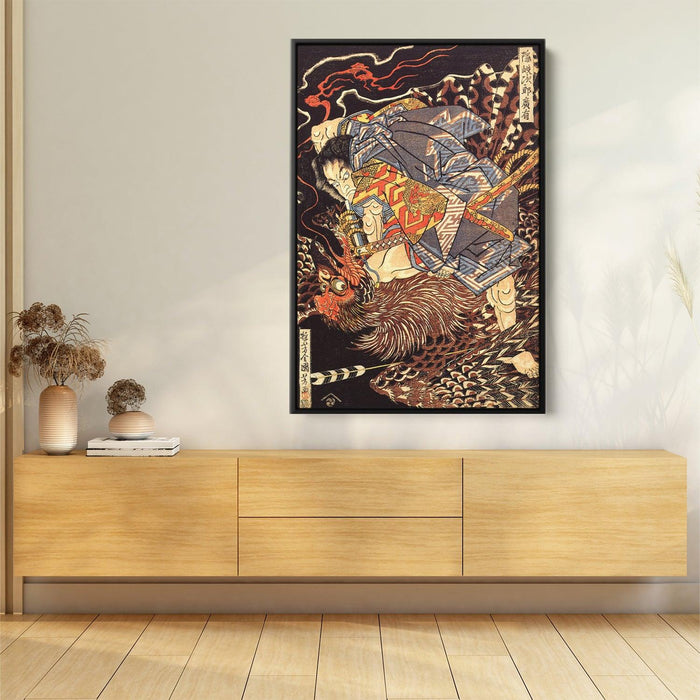 Oki no Jiro Hiroari killing a monstrous tengu by Utagawa Kuniyoshi - Canvas Artwork