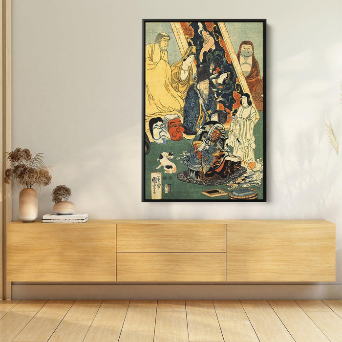 Sculptor Jingoro surrounded by statues by Utagawa Kuniyoshi - Canvas Artwork