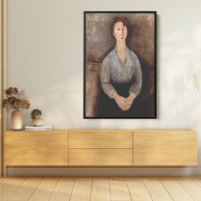 Seated woman weared in blue blouse by Amedeo Modigliani - Canvas Artwork