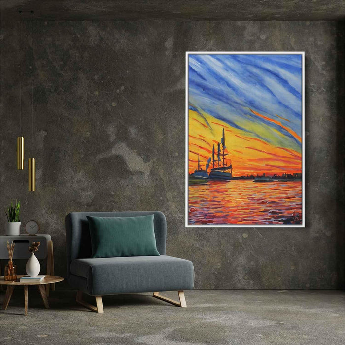 Line Art Sunset Boats #230 - Kanvah