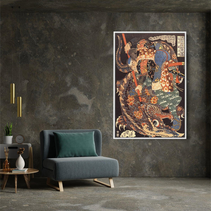 Miyamoto Musashi killing a giant by Utagawa Kuniyoshi - Canvas Artwork