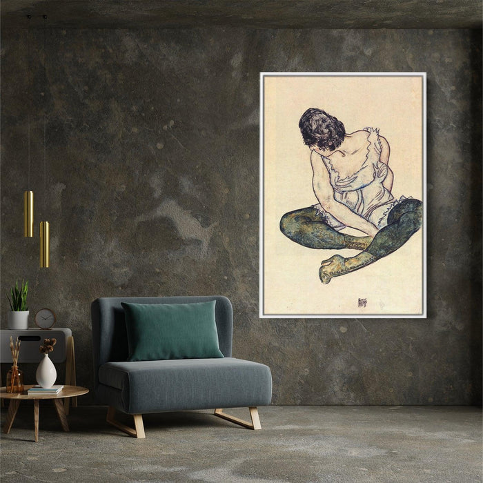 Seated Woman with Green Stockings by Egon Schiele - Canvas Artwork
