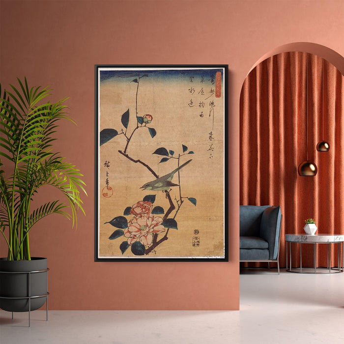 Camellia and Bush Warbler by Hiroshige - Canvas Artwork