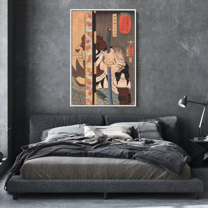 Kansaki Yagoro Noriyasu seen behind a transparent screen by Utagawa Kuniyoshi - Canvas Artwork