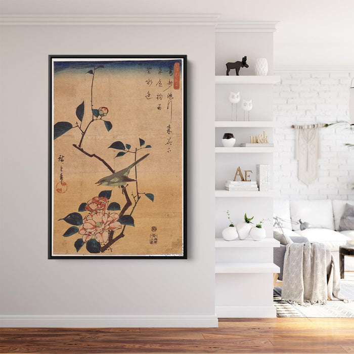 Camellia and Bush Warbler by Hiroshige - Canvas Artwork