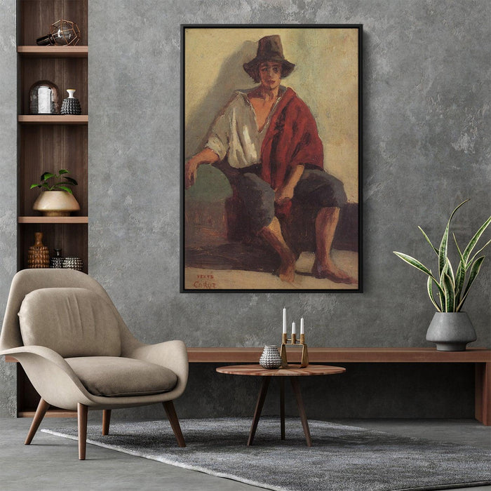 A Seated Italian from Paeigno Facing Front by Camille Corot - Canvas Artwork