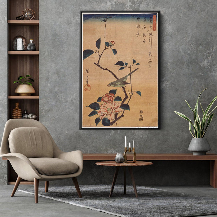 Camellia and Bush Warbler by Hiroshige - Canvas Artwork