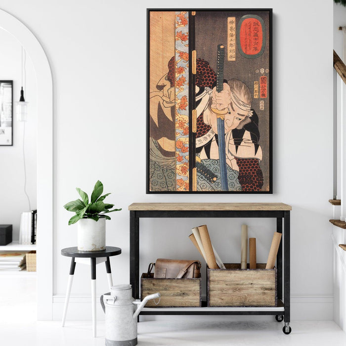 Kansaki Yagoro Noriyasu seen behind a transparent screen by Utagawa Kuniyoshi - Canvas Artwork