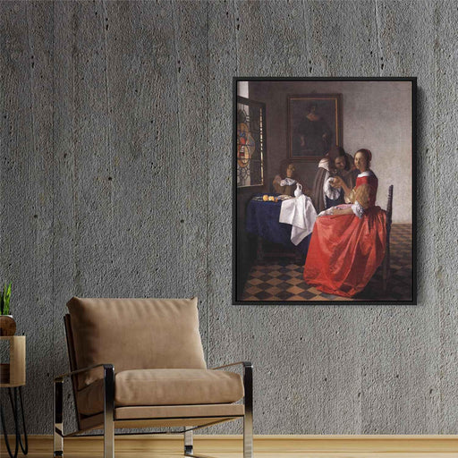 A Lady and Two Gentlemen (1659) by Johannes Vermeer - Canvas Artwork