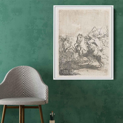 A cavalry fight (1632) by Rembrandt - Canvas Artwork