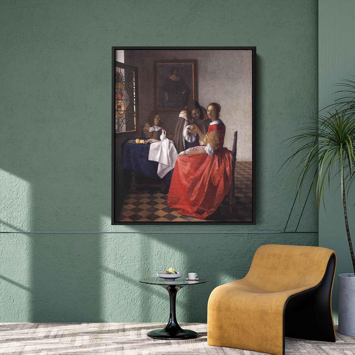 A Lady and Two Gentlemen (1659) by Johannes Vermeer - Canvas Artwork